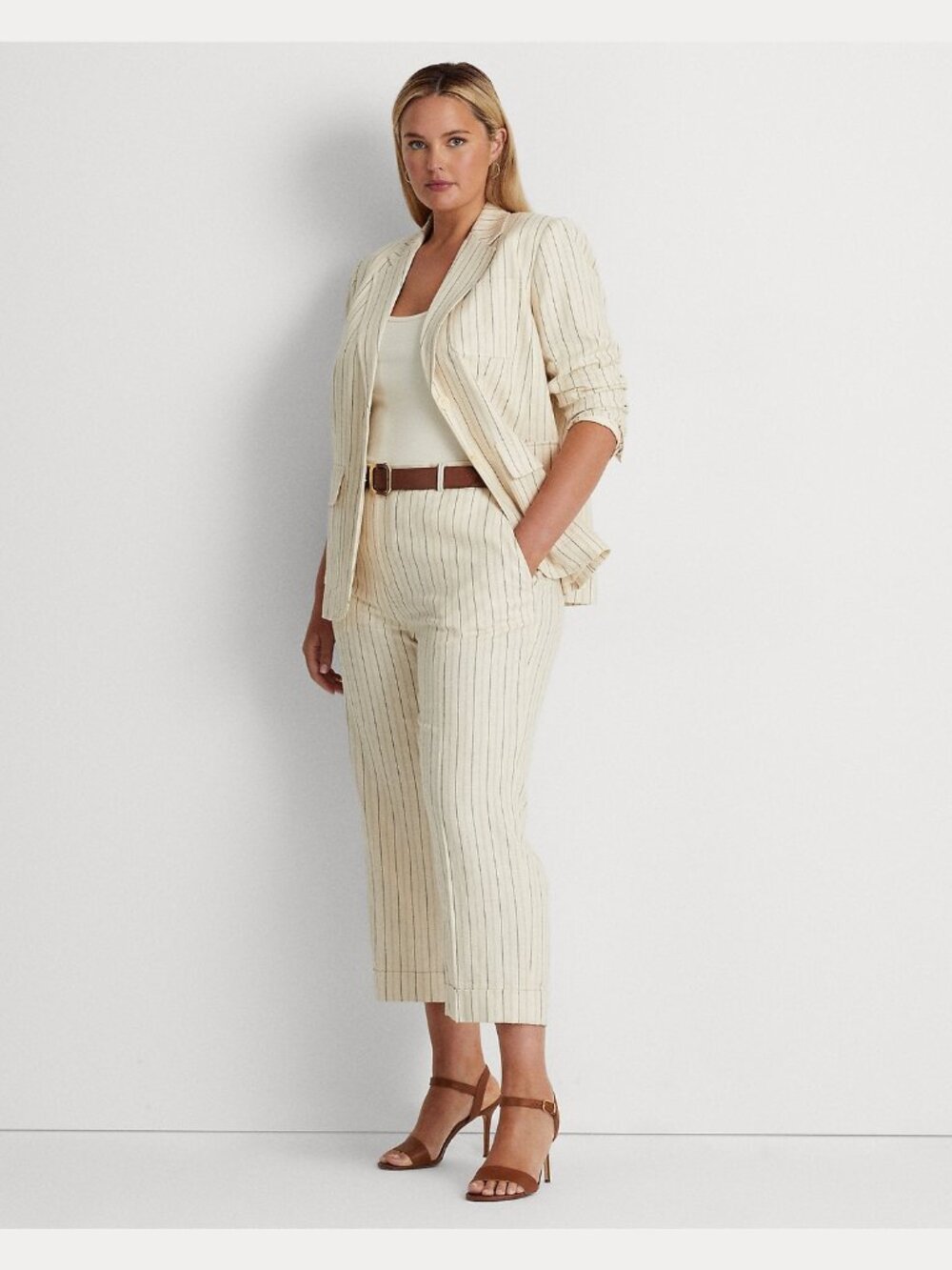 $340 RALPH LAUREN  Striped Linen-Blend Twill Blazer. BEAUTIFUL** 22W